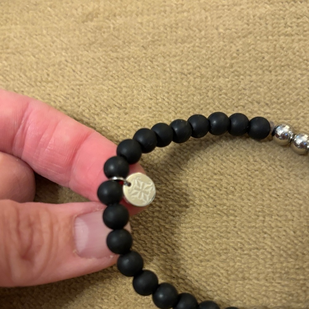 Rustic Cuff Black and Silver Beaded Bracelet with Logo Charm - Picture 4 of 6